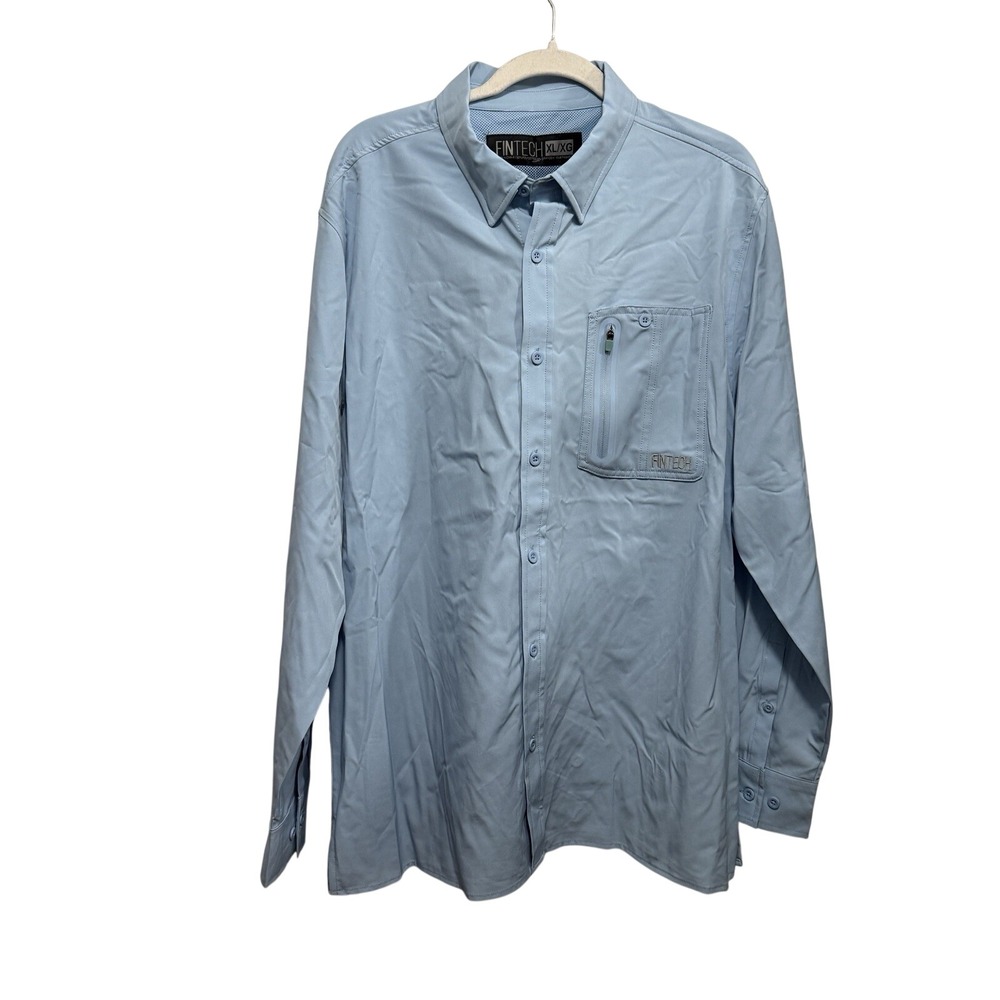 Fintech Deep Sea Button Up Shirt Mens XL Blue Vented Long Sleeve Stretch Fishing